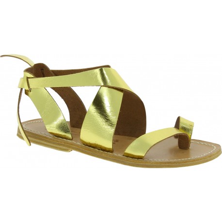 Women's sandals in metallic gold leather handmade in Italy
