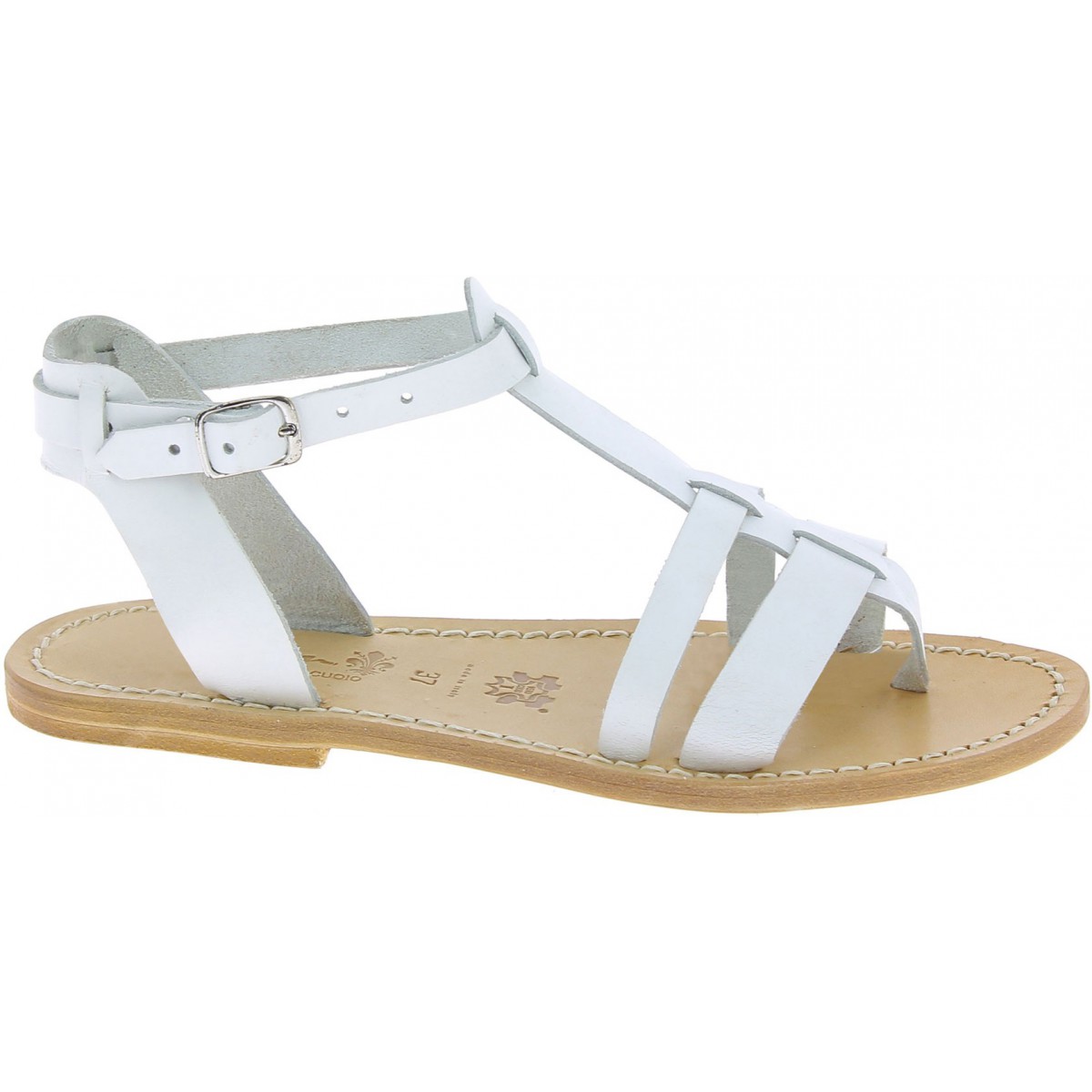 Women's flat white leather sandals Handmade in Italy | Gianluca - The ...