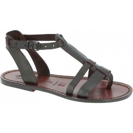 Women's leather flat brown sandals Handmade in Italy