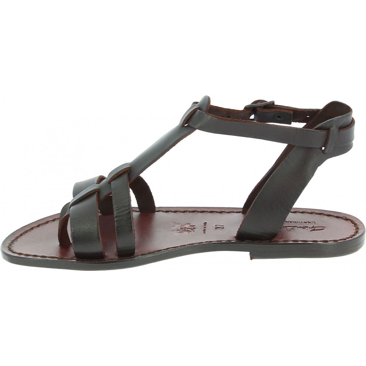 Women's leather flat brown sandals Handmade in Italy | The leather ...