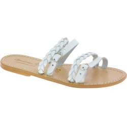 Handmade women's slipper sandals in white leather