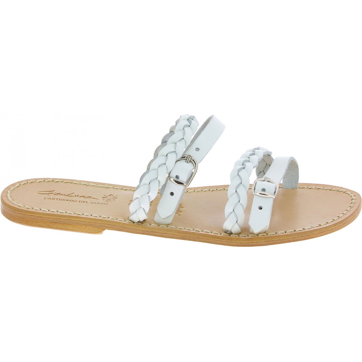 Handmade women's slipper sandals in white leather | The leather craftsmen