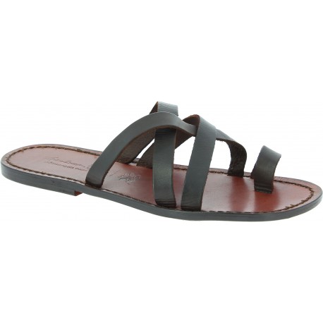 Mens brown leather thong sandals handmade in Italy
