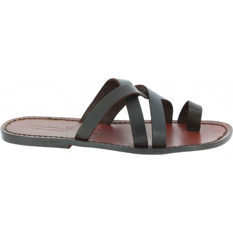 Mens brown leather thong sandals handmade in Italy | The leather craftsmen