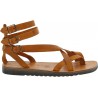 Tan leather men's gladiator sandals with thick rubber sole