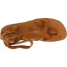Tan leather men's gladiator sandals with thick rubber sole