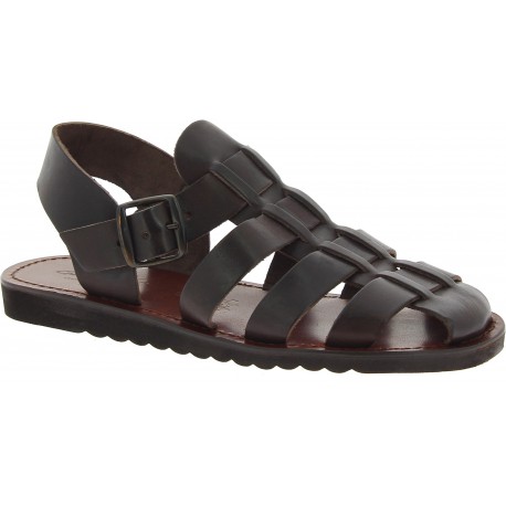 Handmade in Italy mens Franciscan sandals in dark brown leather
