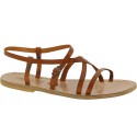Women's tan leather flat sandals handmade in Italy