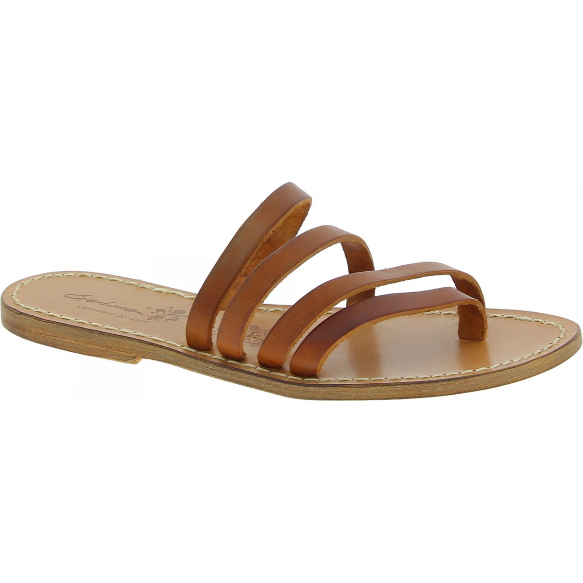 Handmade tan leather flip flop sandals for women | The leather craftsmen