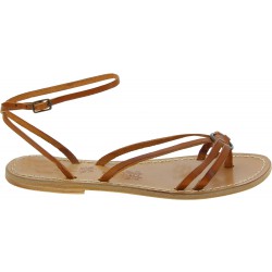 Handmade tan leather thong sandals for women
