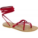 Red nubuck flat strappy sandals for women handmade in Italy
