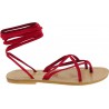Red nubuck flat strappy sandals for women handmade in Italy