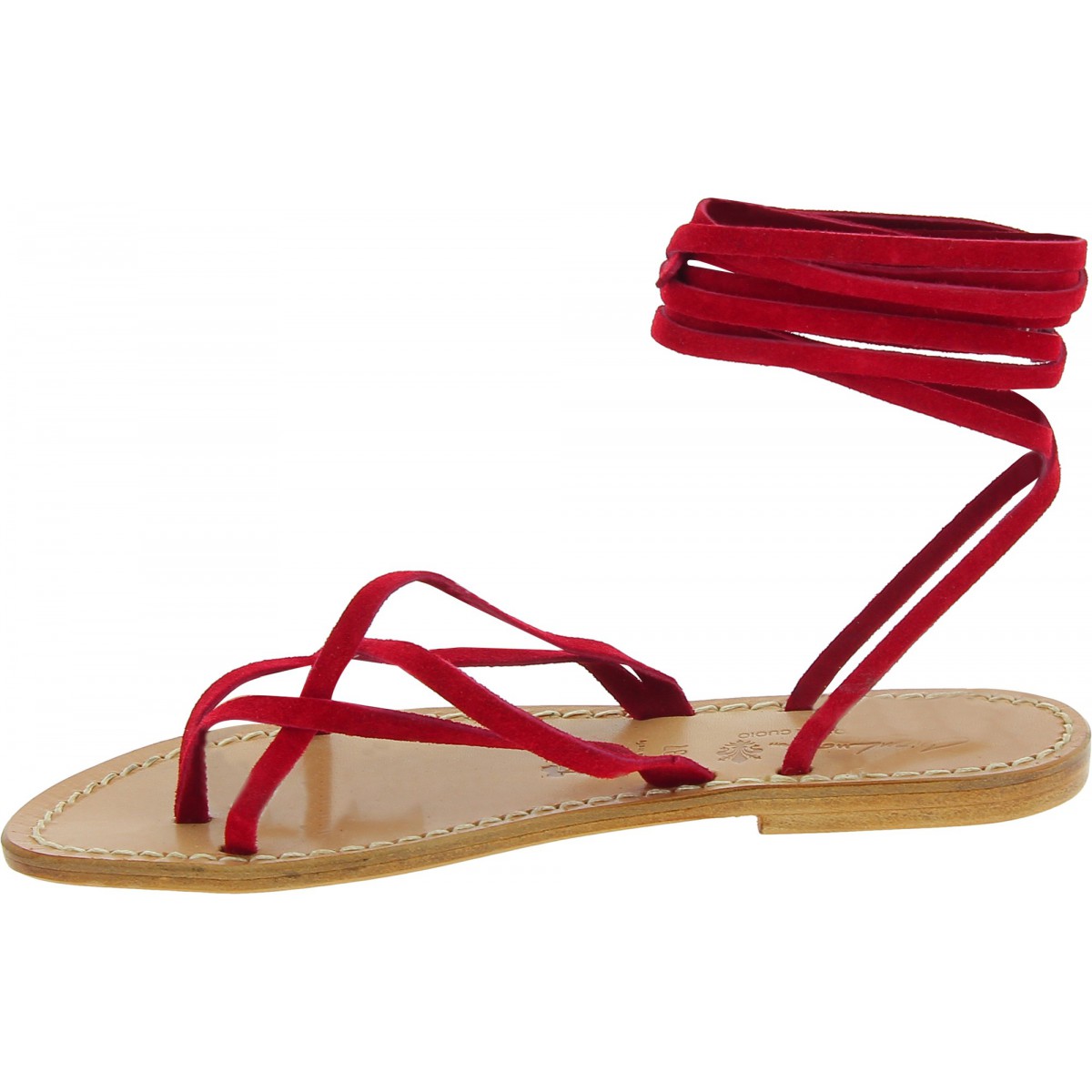 Red nubuck flat strappy sandals for women handmade in Italy | The ...
