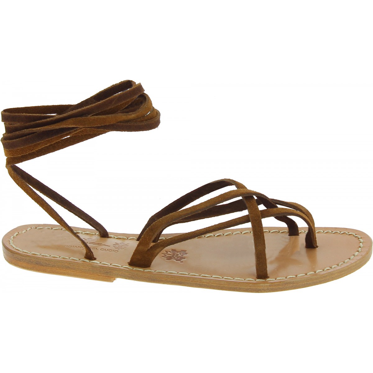 Hazelnut nubuck flat strappy sandals for women handmade in Italy | The ...