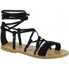 Handmade lace-up gladiator sandals in black nubuck leather