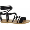 Handmade lace-up gladiator sandals in black nubuck leather