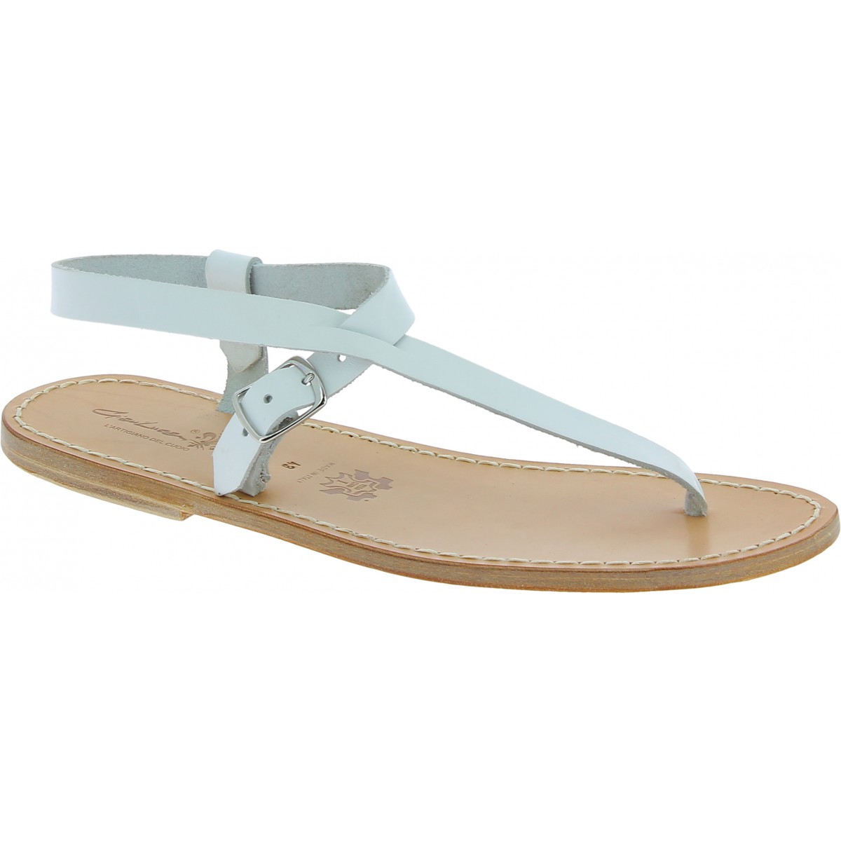 Handmade white leather thong sandals 
