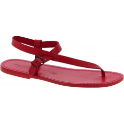 Herren Flip-Flop-Sandalen aus Rote Leder in Italien von Handgefertigt