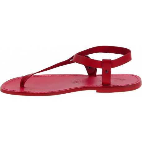 Handmade red leather thong sandals for men | The leather craftsmen