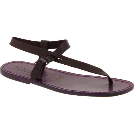 Sandalias de piel violeta para hombres hechas a mano