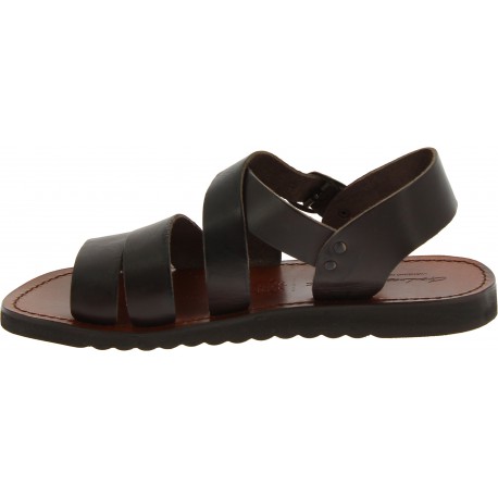 Handmade in Italy men's sandals in dark brown leather | The leather ...
