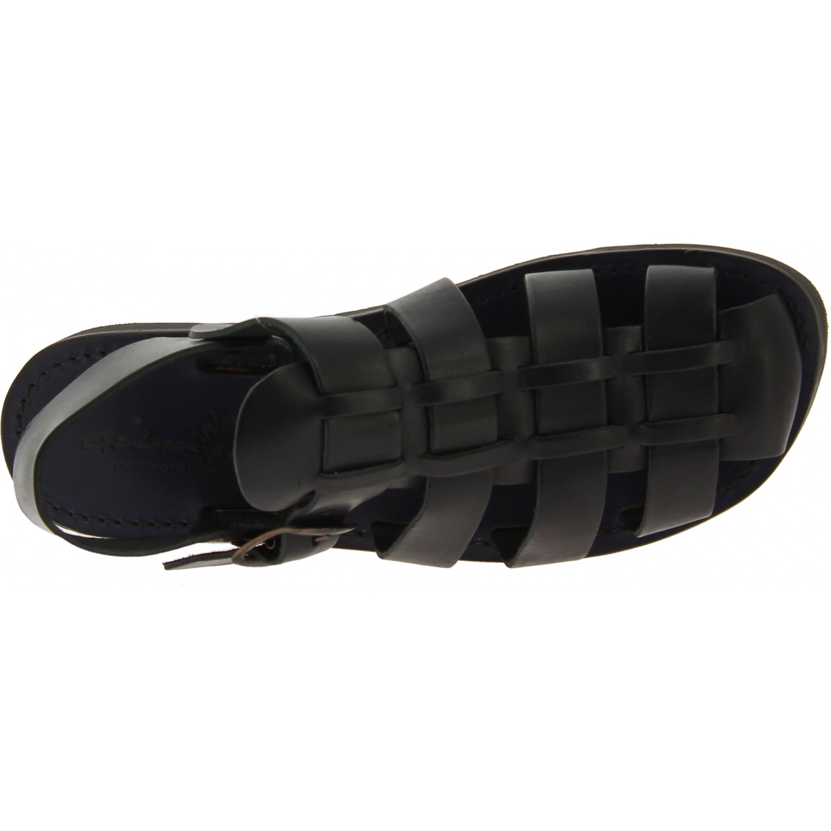 Gianluca Sandalias frailes para hombre en cuero negro hechas a mano L'artigiano del cuoio Zapatos Zapatos para hombre Sandalias Cangrejeras 
