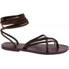 Flat strappy leather sandals violet color handmade in Italy