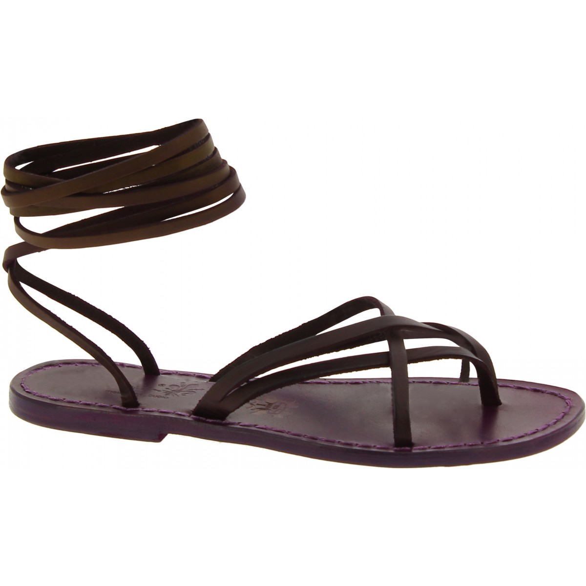 Flat strappy leather sandals violet color handmade in Italy | The ...