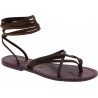 Flat strappy leather sandals violet color handmade in Italy