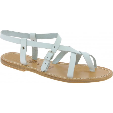 White leather flat sandals for women handmade in Italy