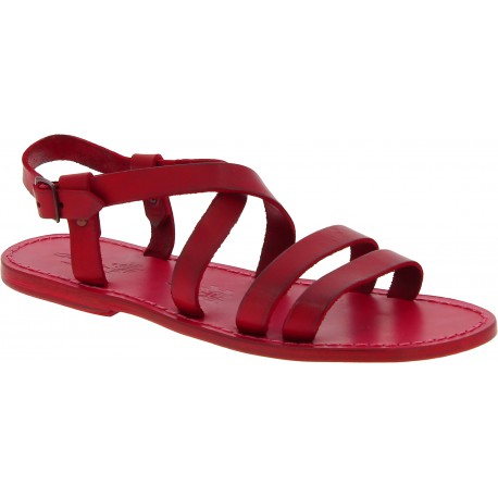 Men's red leather roman sandals Handmade in Italy