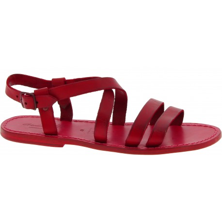Men's red leather roman sandals Handmade in Italy | The leather craftsmen