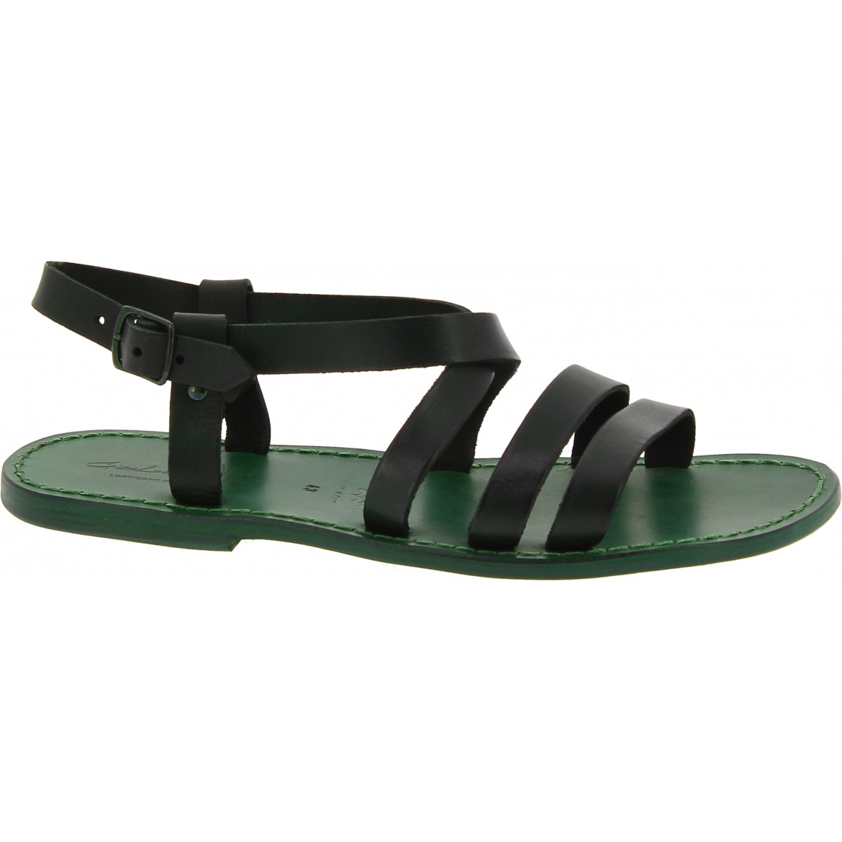 Men's green leather sandals Handmade in Italy | The leather craftsmen