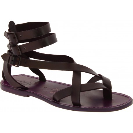 Men's violet leather roman gladiator sandals Handmade in Italy