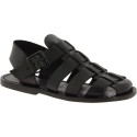 Handmade men's fisherman sandals in black leather Made in Italy