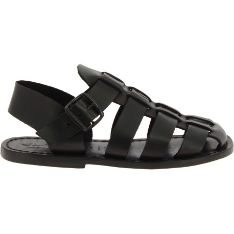 Handmade men's fisherman sandals in black leather Made in Italy | The ...