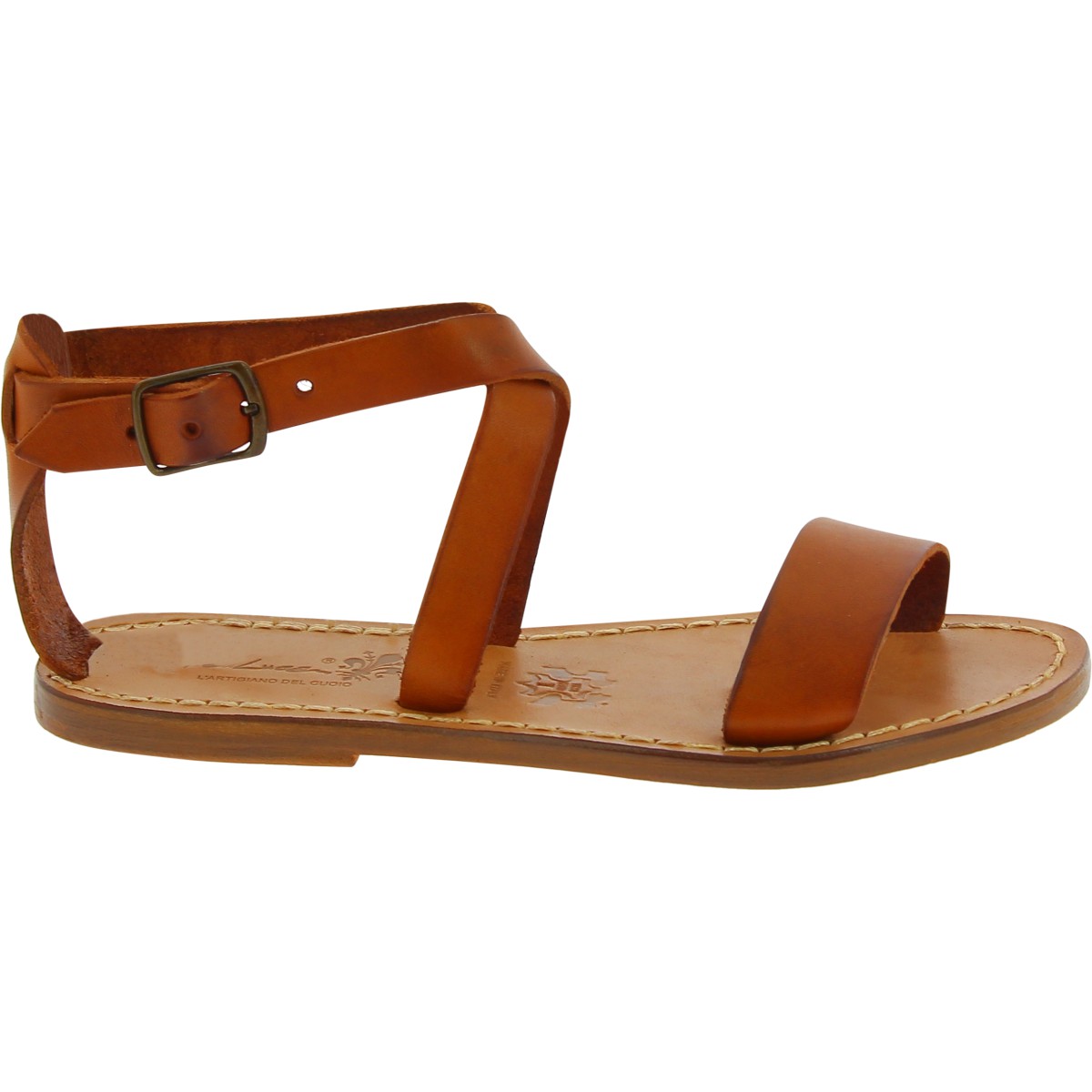 Women's sandals in tan leather handmade in Italy | The leather craftsmen