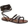 Women's dark brown strappy leather sandals handmade in Italy