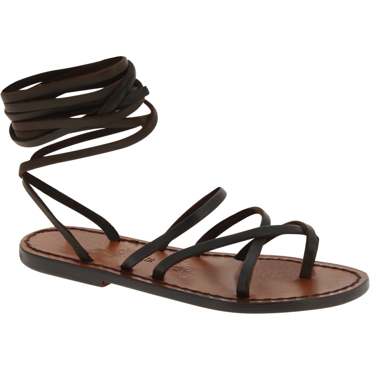 Women's dark brown strappy leather sandals handmade in Italy | The ...