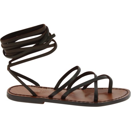 Women's dark brown strappy leather sandals handmade in Italy | The ...