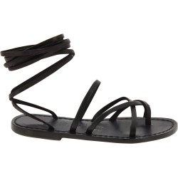 Women's black strappy leather sandals handmade in Italy