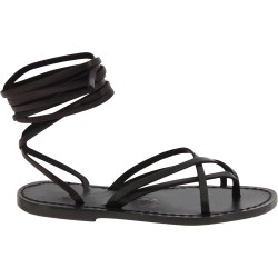 Handmade black leather strappy sandals for women Made in Italy