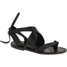 Women's flat black leather sandals handmade in Italy