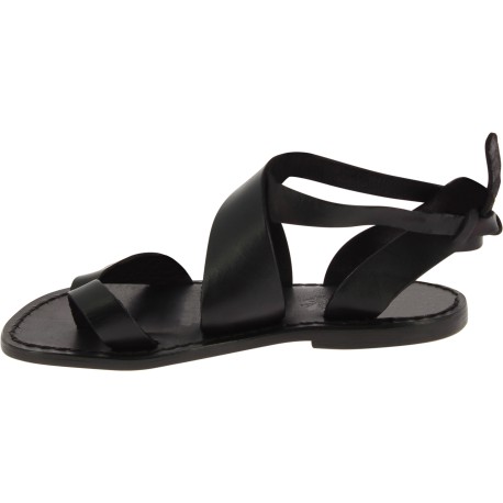 Women's flat black leather sandals handmade in Italy | The leather ...