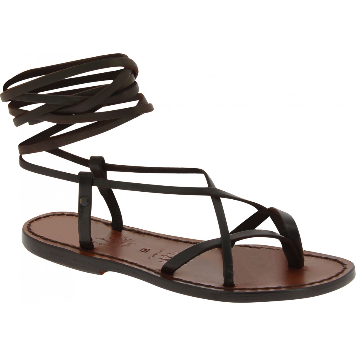 Dark brown leather flat strappy sandals handmade in Italy | The leather ...