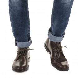 Men's dark brown leather chukka boots handmade in Italy