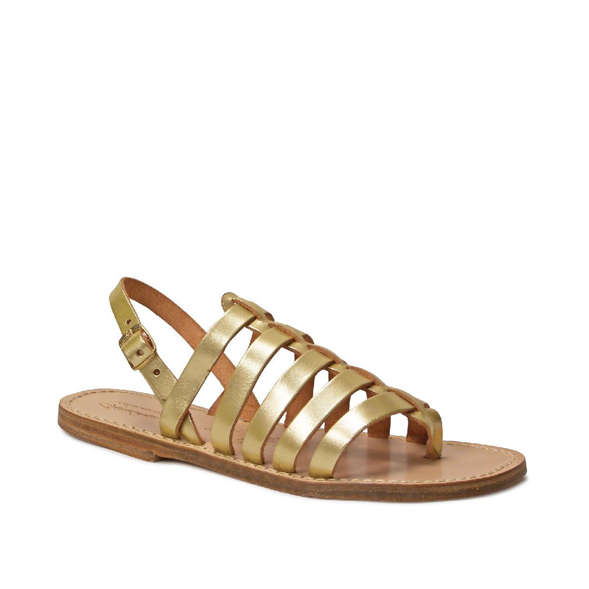 Gold flat sandals in real leather Handmade in Italy | Gianluca - The ...