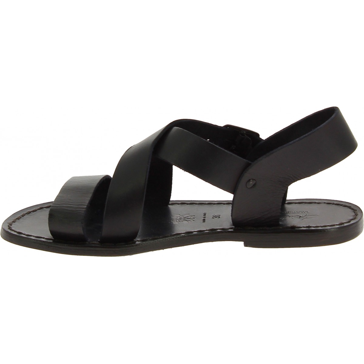 Black leather women's sandals handmade in Italy | The leather craftsmen