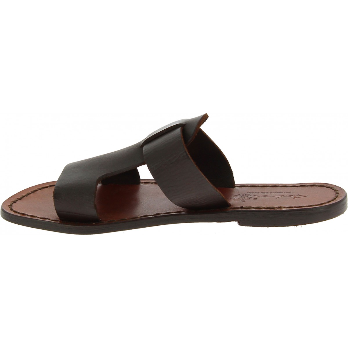 Women's leather slide sandals in dark brown leather handmade | The ...