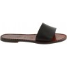 Women's leather slides sandals in dark brown leather handmade